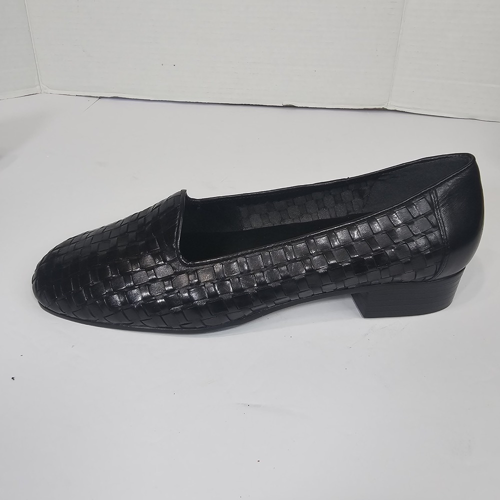 Vintage LifeStride Leather Shoes Loafers Sz 7.5M Black Basketweave Retro women's - Picture 2 of 7
